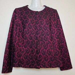 Isaac Mizrahi Pink Black Lace Jacket Blazer With Pockets Women Size Large Office